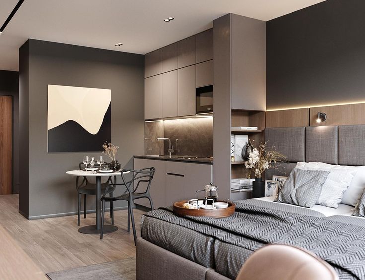 Compact kitchenette with induction hob and microwave